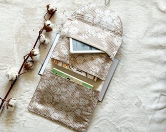 Floral Double Book Sleeve with Pocket, Padded Book Purse, Book Cover, Book Bag with Zipper, Book Accessories, Bookish Gifts, Book Pouch