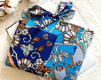 Floral Bow Tie Book Sleeve, Padded Book Cover, Blue Book Pouch, Book Protector, Book Accessories, Book Lover Gift