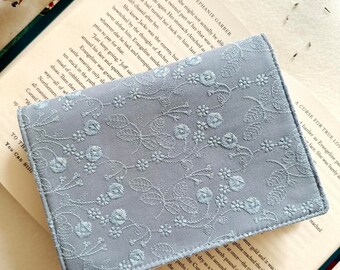 Embroidery Kindle Cover With Elastic Closure, Padded Kindle Sleeve, Flowers Kindle Pouch, Book Accessories, Blue Kindle Case, Bookish Gifts