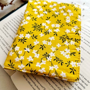 Flowers Kindle Cover With Elastic Closure, Padded Kindle Sleeve, Mustard Kindle Pouch, Book Accessories, E-reader Case, Book Lover Gift image 2