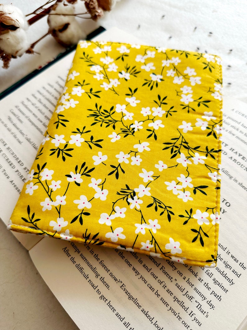 Flowers Kindle Cover With Elastic Closure, Padded Kindle Sleeve, Mustard Kindle Pouch, Book Accessories, E-reader Case, Book Lover Gift image 2