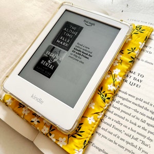 Flowers Kindle Cover With Elastic Closure, Padded Kindle Sleeve, Mustard Kindle Pouch, Book Accessories, E-reader Case, Book Lover Gift image 4