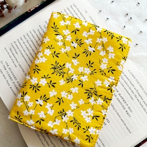 Flowers Kindle Cover With Elastic Closure, Padded Kindle Sleeve, Mustard Kindle Pouch, Book Accessories, E-reader Case, Book Lover Gift image 1