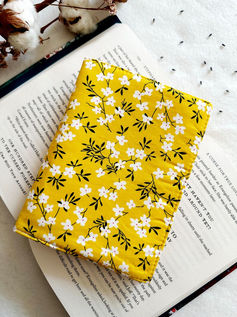 Flowers Kindle Cover With Elastic Closure, Padded Kindle Sleeve, Mustard Kindle Pouch, Book Accessories, E-reader Case, Book Lover Gift image 1