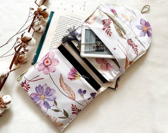 Book Purse with Pocket, Padded Book Sleeve, Floral Book Cover, Book Bag with Zipper, Book Accessories, Bookish Gifts, Book Case, Book Jacket