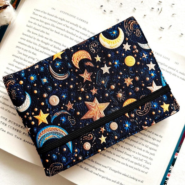 Mond-Kindle-Hülle mit elastischem Verschluss, gepolsterte Kindle-Hülle, Kindle-Tasche, Buchzubehör, Kindle-Hülle, Buchgeschenke, schwarze Kindle-Hülle