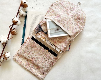 Embroidery Book Purse with Pocket, Padded Book Sleeve, Floral Book Cover, Book Bag with Zipper, Book Accessories, Bookish Gifts, Book Pouch