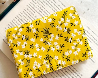 Flowers Kindle Cover With Elastic Closure, Padded Kindle Sleeve, Mustard Kindle Pouch, Book Accessories, E-reader Case, Book Lover Gift