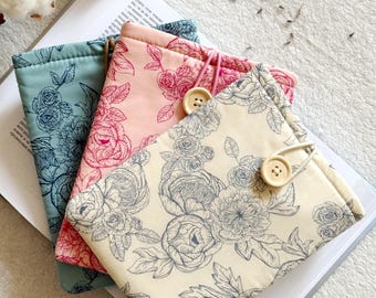 Floral Kindle Paperwhite & Scribe Case, Bawełniany pokrowiec na Kindle, Wyściełana okładka na e-booka, Akcesoria do książek, Etui Bookish, Prezenty dla czytelników