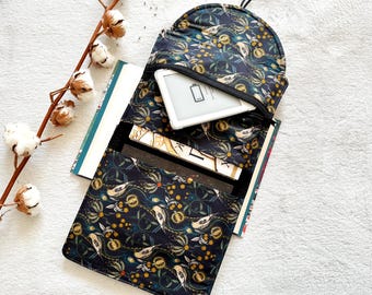 Floral Double Book Sleeve with Pocket, Padded Book Purse, Book Cover, Book Bag with Zipper, Book Accessories, Bookish Gifts, Book Pouch