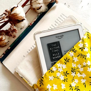 Flowers Kindle Cover With Elastic Closure, Padded Kindle Sleeve, Mustard Kindle Pouch, Book Accessories, E-reader Case, Book Lover Gift image 6