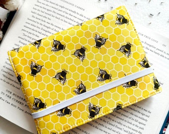 Bee Kindle Cover With Elastic Closure, Padded Kindle Sleeve, Kindle Pouch, Book Accessories, Kindle Case, Bookish Gift, Mustard Kindle Cover