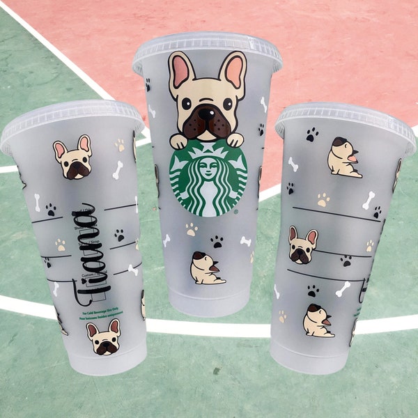 Custom Frenchie Starbucks Cup, French Bulldog Breed Starbucks Reusable Cold Cup, Personalized, Frenchie pet accessories, Frenchie Cup