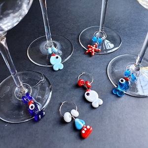Handmade Glass Charms for Wine Glasses (set of 6 wine glass markers)