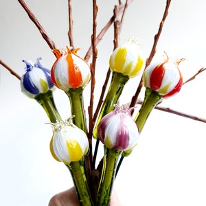Lampwork Tulip Bunch (Set of 6) /Colorful Handmade Lampwork Glass /Lampwork Flowers /Special Mother&#39;s Day Gift / Tulip Bouquet