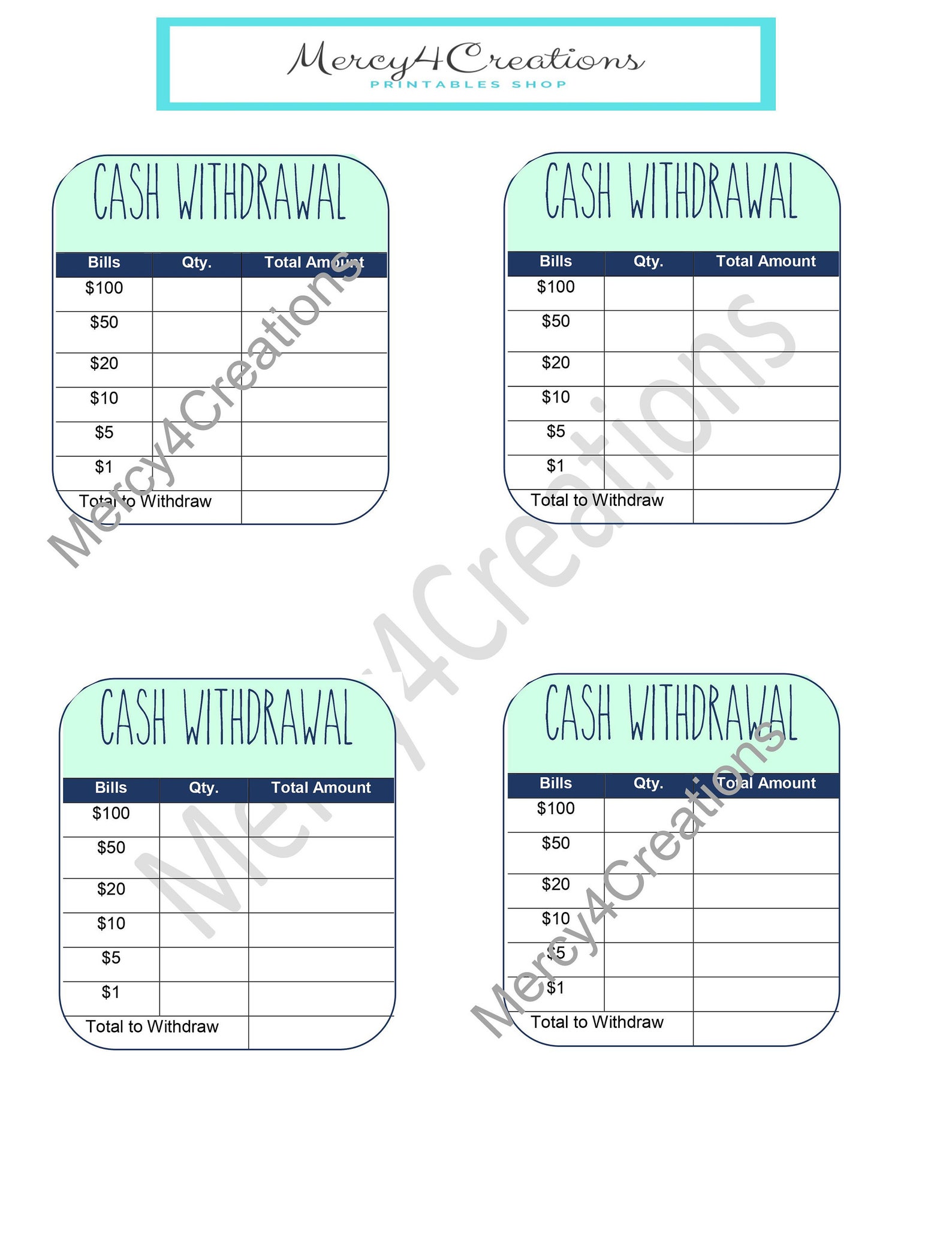 Printable Teller Slips Instant Download Cash Breakdown Etsy