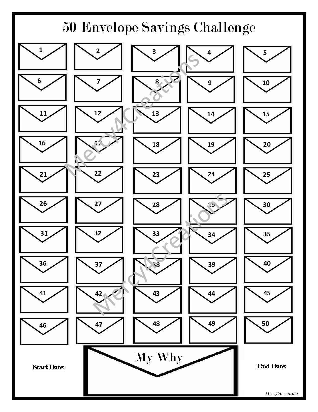 Prints 1k Savings Challenge 50 Envelope Savings Challenge Tracker 