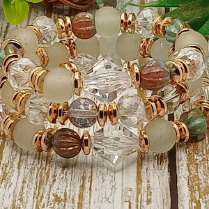 African Recycled Glass Beads Bracelet, White and Clear Beaded Set, Beaded Jewelry, Handmade Jewelry, Krobo beads, Gift, Beaded Bracelets,