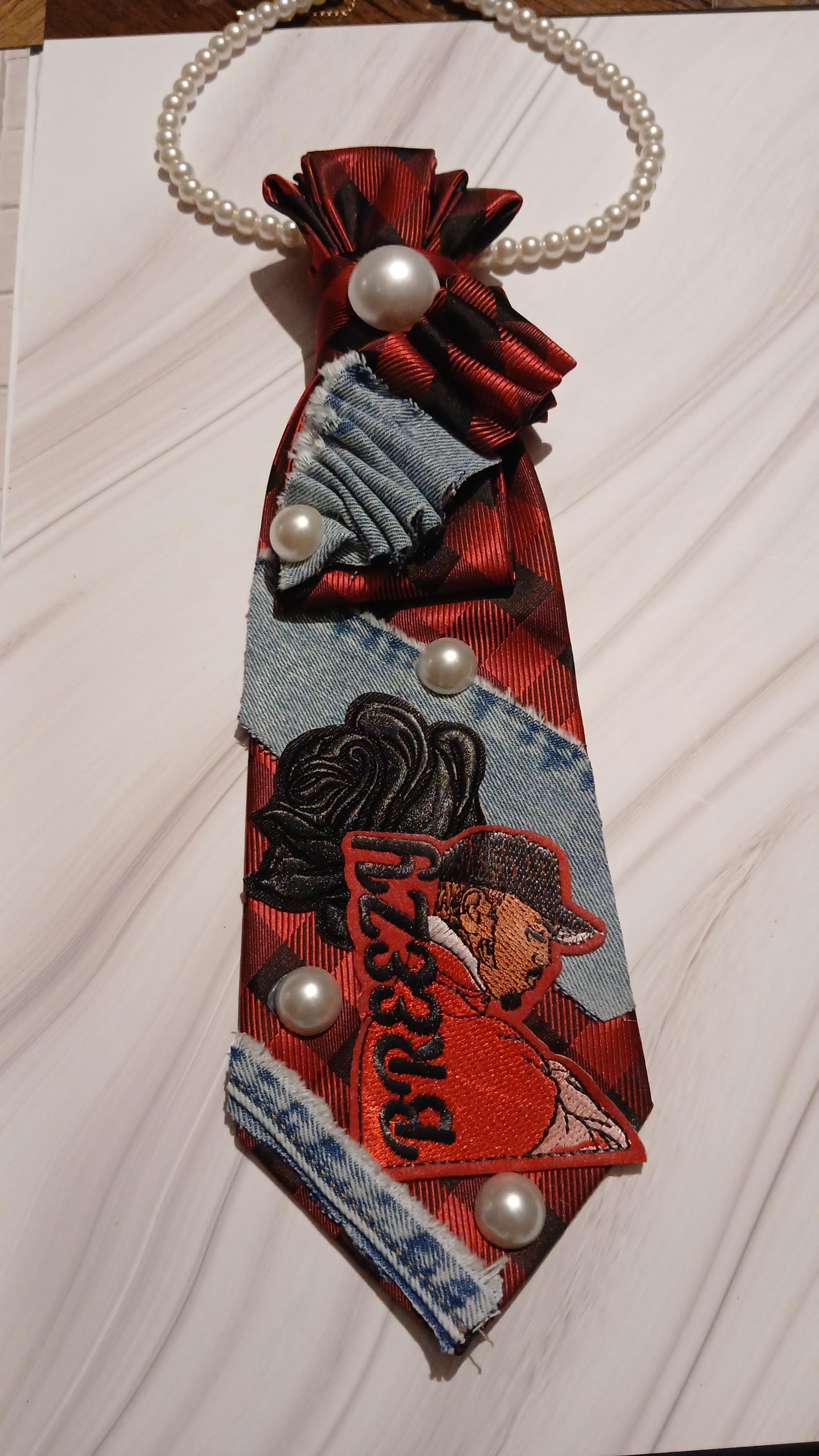 Breezy Tour Fan Chris B 2 Gold Statement Junktie Necklaces Women Custom Necktie Embroiderys