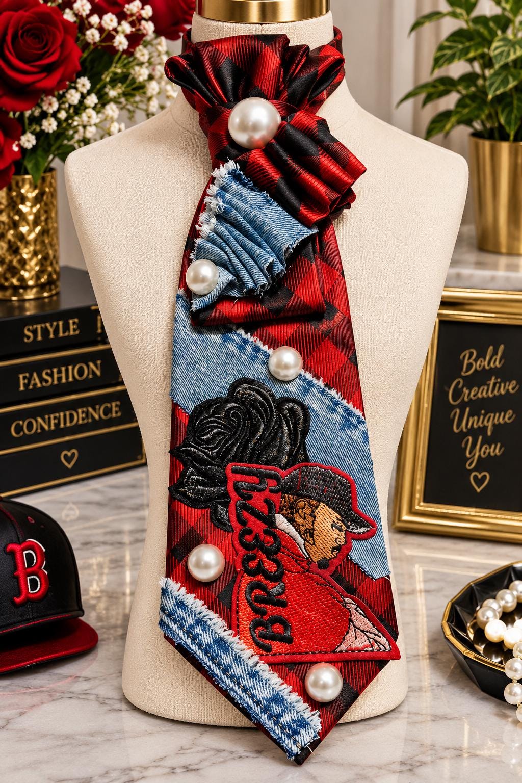Breezy Tour Fan Chris B 2 Gold Statement Junktie Necklaces Women Custom Necktie Embroiderys