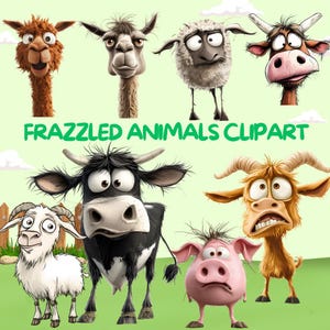 Quirky Sheep Clipart, Zabawne Wzory Zwierząt Gospodarskich, Głupie Zwierzęta Gospodarskie PNG, Grafiki Krowy Gospodarskiej, Humorystyczne Sztuka Kozy, Zabawne Cliparty Zwierząt Gospodarskich