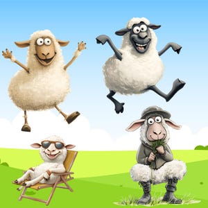 Eigenzinnige boerderijdieren clipart, grappige schapen png, domme boerderij dieren kunst, digitale download, commercieel gebruik, schattige schapen clipart, schapen clipart
