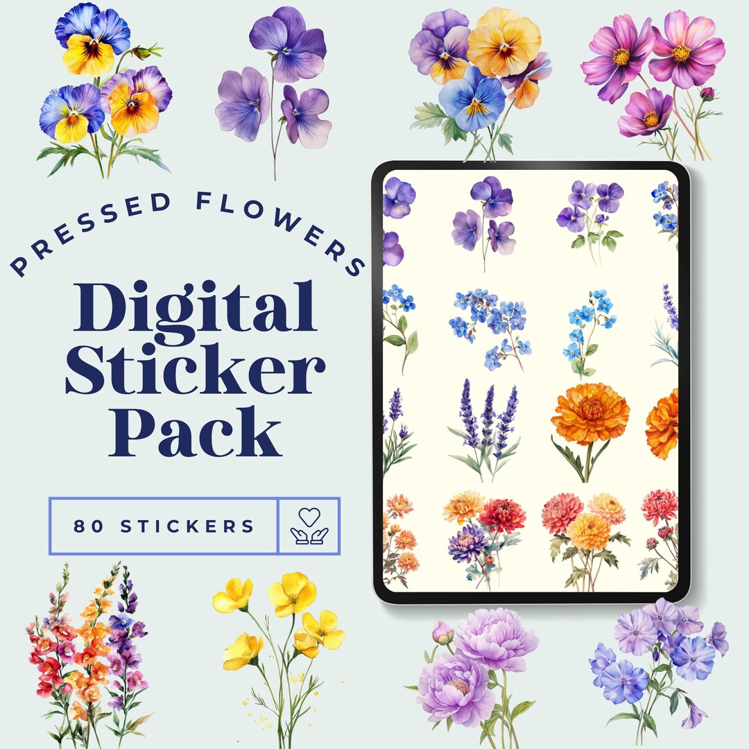 80 Pressed Flower Stickers | Cute Floral Printable Stickers PNG ...