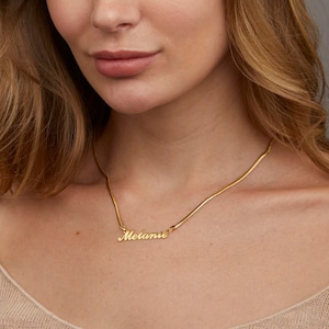 Silver Name Necklace, Custom Name Necklace with Snake Chain, Personalized Minimalist Necklace, Name Jewelry, Handmade Name Plate Necklace
