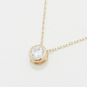 Round Solitaire Pendant Necklace, 14K Gold CZ Bezel Diamond Necklace, Dainty Necklace, Modern Handmade Jewelry, Necklace for women