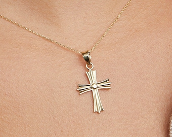 Cross Necklace, 14K Solid Gold Christian Cross Necklace, Diamond CZ Small Cross Necklace, Minimalist Cross Necklace, Cross Pendant Necklace