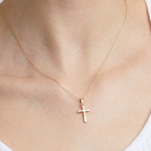 Tiny Cross Necklace, 14K Gold Christian Cross Pendant Necklace, Small Cross Charm Necklace, Minimalist, Necklace for women, Christian Gifts