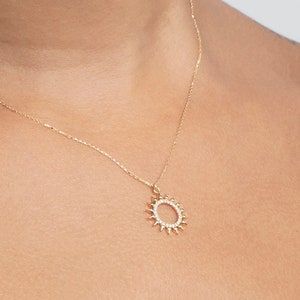 Pave Sun Necklace, 14K Gold Celestial Necklace, Diamond Boho Sun Pendant, Minimalist, Handmade Jewelry, Necklaces for women, Gift For Her,