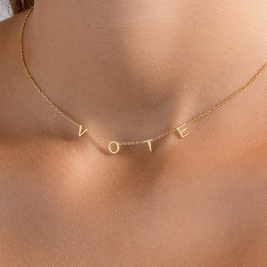 Vote necklace, Letter necklace, Initial necklace, Dainty Name Necklace, Personalized Necklace, Silver Gold or Rose Gold