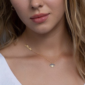 Evil Eye Necklace, Evil Eye Pendant with Initial or Name, Gold Necklace Evil Eye, Personalized Necklace, Minimalist Gift, Jewelry for Woman