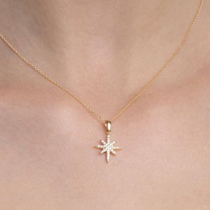 14K Gold North Star Necklace, North Star Pendant, Dainty Necklace, 8 pointed Star Necklace, Minimalist Handmade Jewelry, Necklace for women