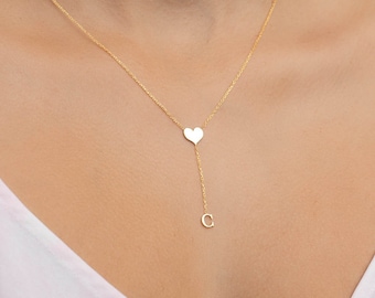 Initial Necklace with Heart, Dainty Personalized Jewelry, Letter necklace, Mothers Gift, Silver Gold Rose Gold, Letter Necklace for Women