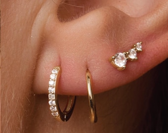 Gold Earring Set, Huggie Hoops Earrings, Ear Climber, Ear Stack, Minimalist Gift for Her, Dainty Stud Earrings, Earrings for Women