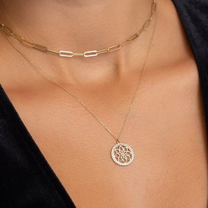 14K Gold Flower Of Life Necklace. 14K Solid Necklace, Necklaces for Women, 14K Gold Necklace, Gold Necklace, Gift For Her, Women Jewelry