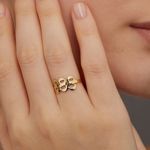 Angel Number Ring, 14K Gold Lucky Number Ring, Angel Numbers, 111, 222, 333, 444, 555, 666, 777, 888, 999, Minimalist Handmade Women Jewelry