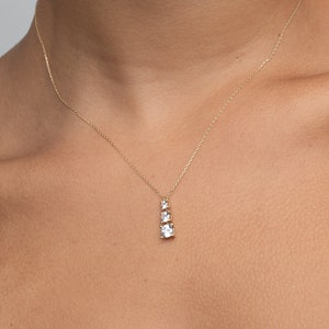 14K Gold Solitaire Necklace, CZ Diamond Necklace, Solid Gold Necklace, Gold Necklace, Gift For Her, Women Jewelry, Minimalist, Handmade