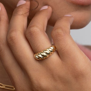 Croissant Ring, Chunky Gold Ring, Twisted Sterling Silver Rings for Women, Handmade Jewelry, Perfect Minimalist Gift For Her, Trendy Ring