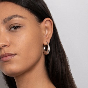 Chunky Silver Hoops, Silver Thick Hoop Earrings, Chunky Hoops, Chunky Hoop Earrings, Chunky Oval Hoops, Statement Earrings, Everyday Earring