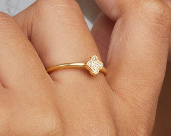 Clover Ring, 14K Solid Gold Clover Ring, 10K Gold Ring, 8K Gold Ring, Silver Clover Rings, Gift For Her, Jewelry For Women, Handmade Jewelry