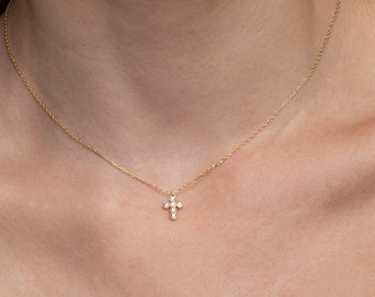 14K Solid Gold Cross Pendant Necklace, 14K Cross Necklace, 10K Cross Necklace, 8K Cross Pendant Necklace, Handmade Jewelry, Gifts for Her
