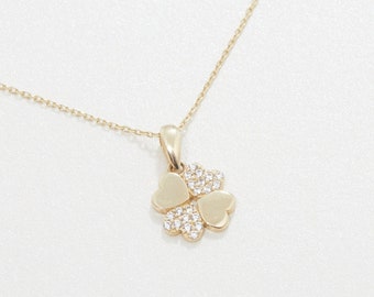 Four Leaf Clover Necklace, Gold Heart Leaf Necklace, Silver Clover Pendant, Minimalist, Handmade Jewelry, Necklaces for women, Gift For Her