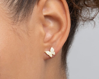 Pave Butterfly Earrings, Diamond CZ Butterfly Studs, Minimalist Handmade Jewelry For Her, Women Earrings, Sterling Silver, Gold, Rose Gold