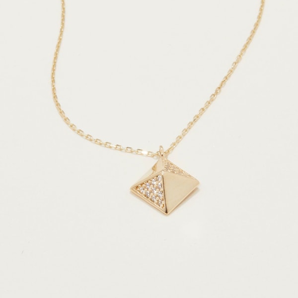 Gold Rectangular Necklace, 14K Solid Gold Pyramid Necklace, Dainty Pendant Necklace, Minimalist, Handmade Jewelry, Necklaces for women