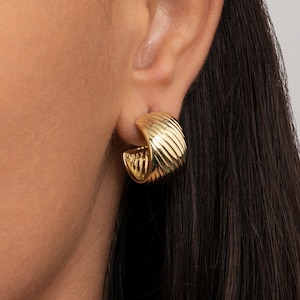 18K Gold Chunky Hoops, Hoop Earrings, Thick Textured Hoops Earrings, Elegant Earrings, Statement Hoops, Hypoallergenic Jewelry for Women