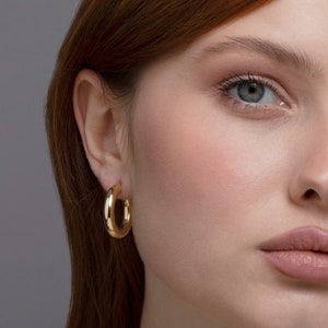 14K Gold Hoops, Round Hoop Earrings, Solid Silver Gold Vermeil Hoops, Everyday Hoops, Elegant Earrings, Jewelry For Women, Gifts For Her