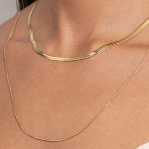 18k Gold Herringbone Necklace, Snake Chain Necklace, Herringbone Chain, Double Snake Necklace for Her, Everyday Necklace, Jewelry for Women